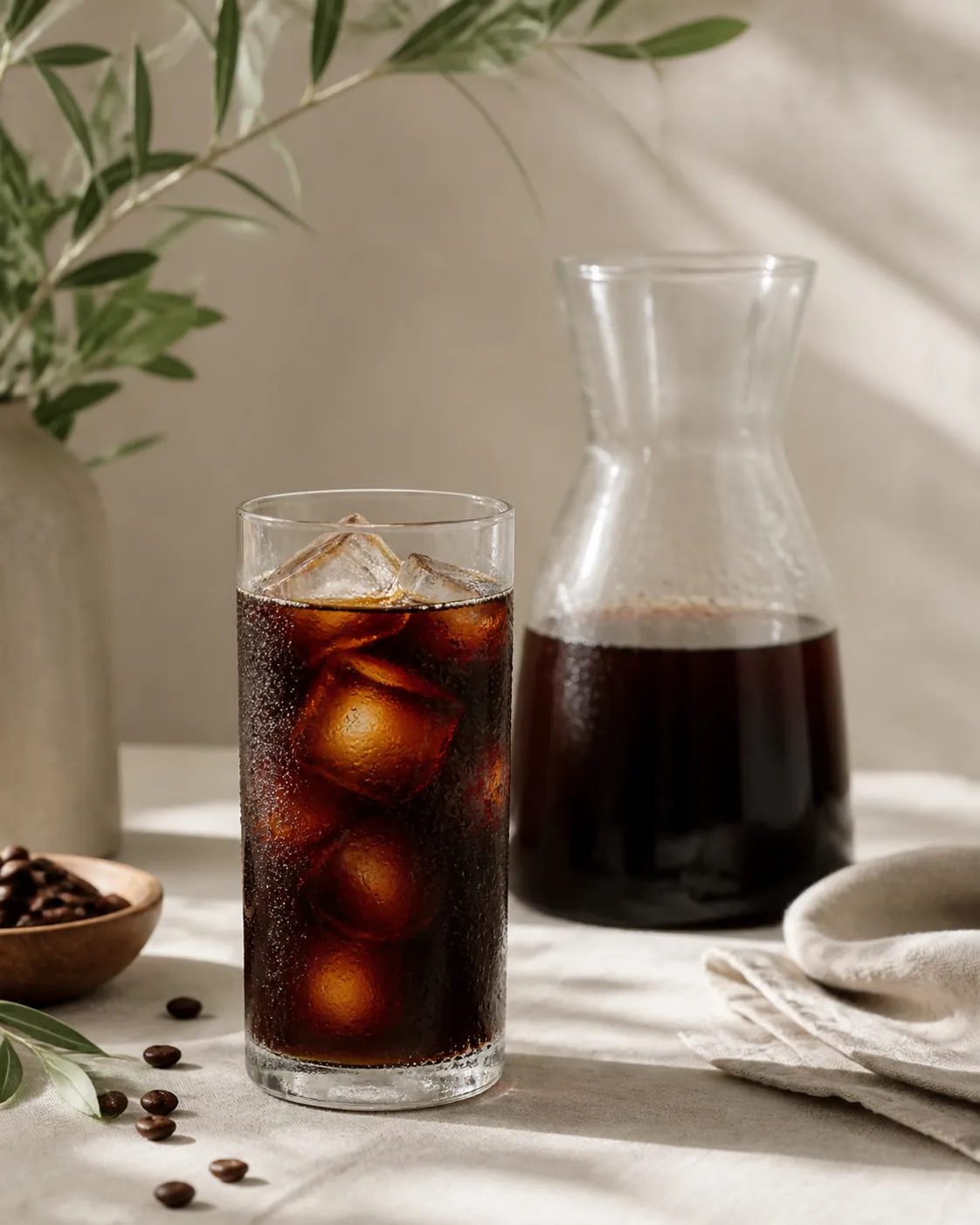 A glass of cold brew coffee over ice