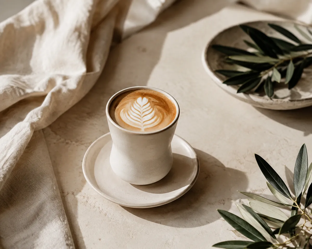 A flat white in a small ceramic cup with a thin glossy surface