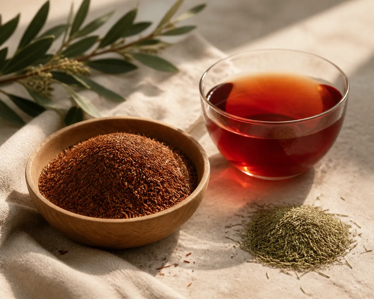 Dried red rooibos in a scoop