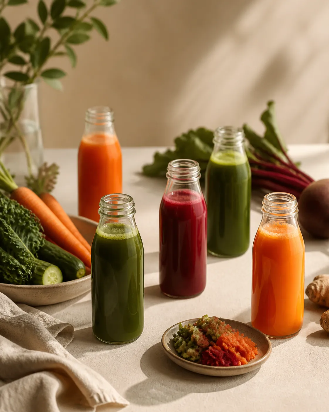 Bottles of freshly pressed juice