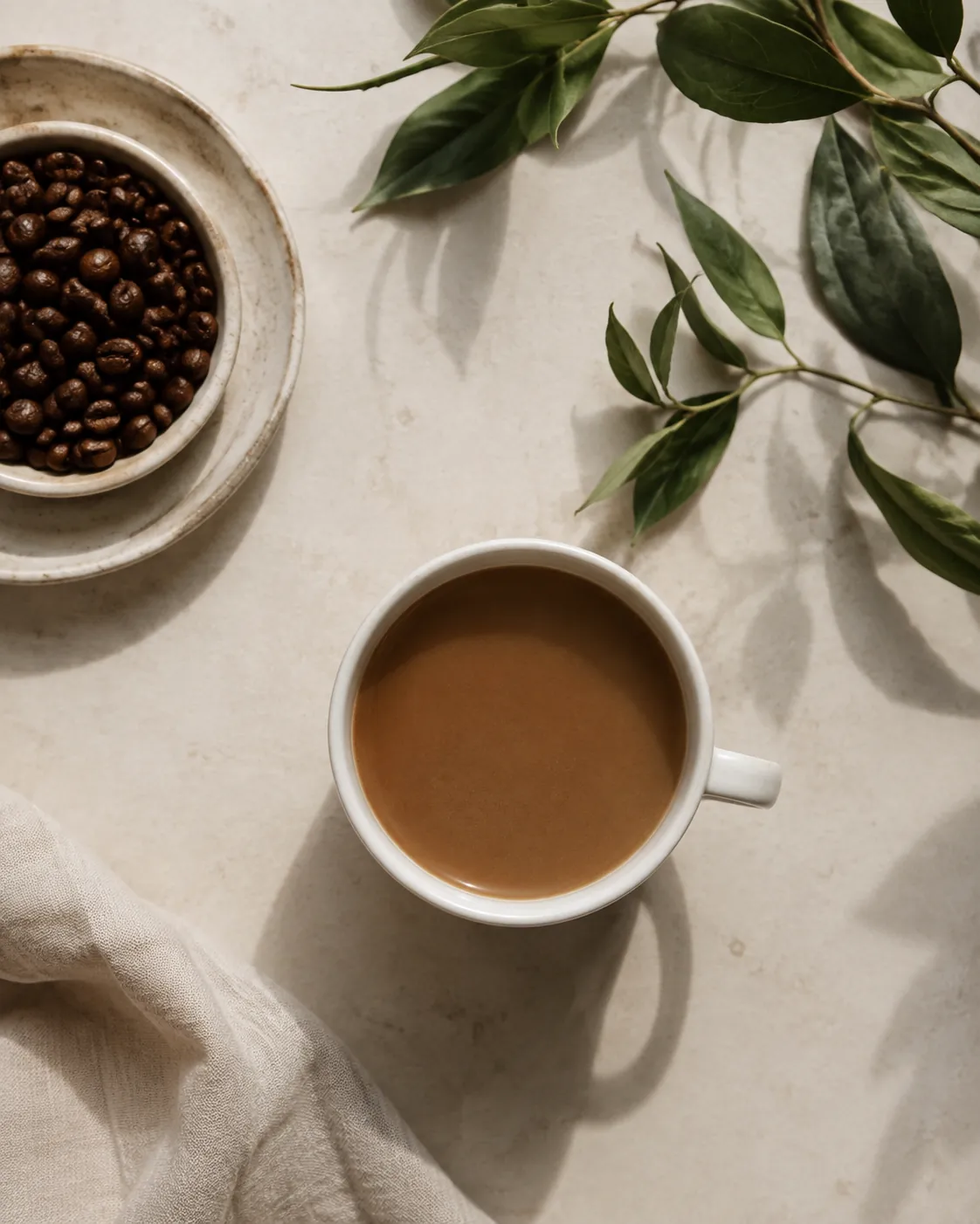 A cup of coffee with rice milk added, the colour barely lightened and the surface thin