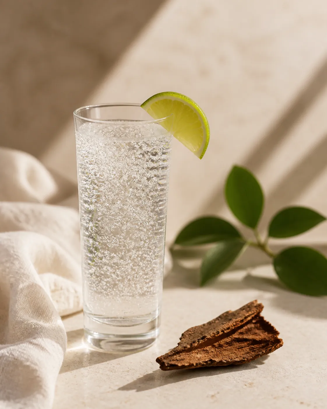 A glass of tonic water with ice