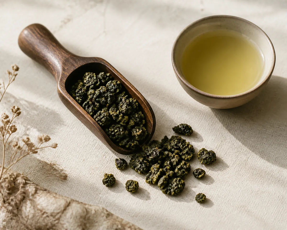 Loose green tea leaves